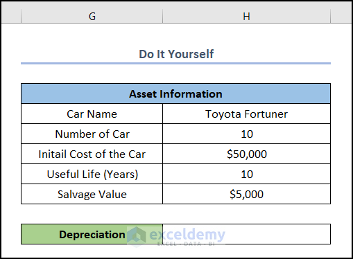 do it yourself car depreciation formula excel