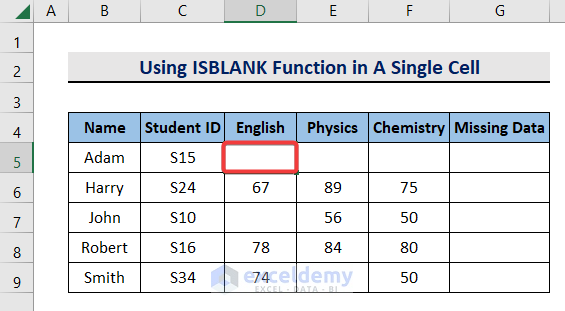 Selecting a Particular Cell to Apply the ISBLANK Function for Conditional Formatting