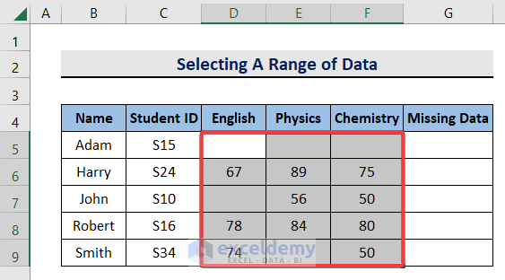 Selecting the Range of Cells to Apply the ISBLANK Function for Conditional Formatting