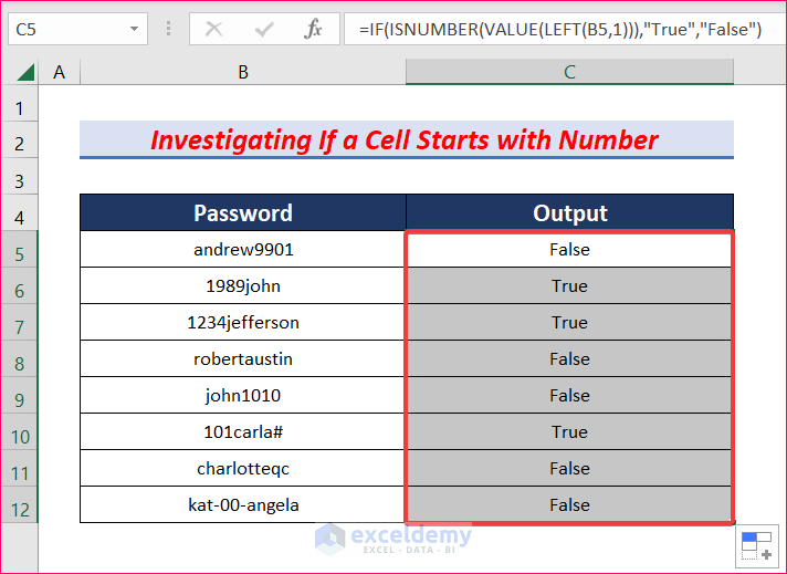 AutoFill Formula to Investigate If a Cell Starts with Number