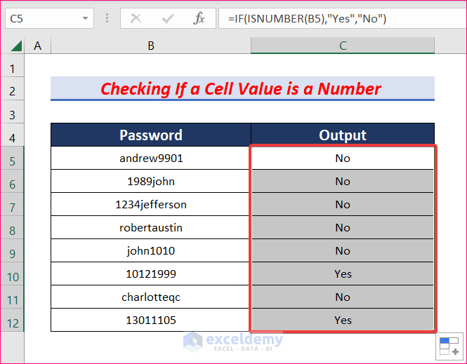 AutoFill formula to Check If a Cell Value is a Number