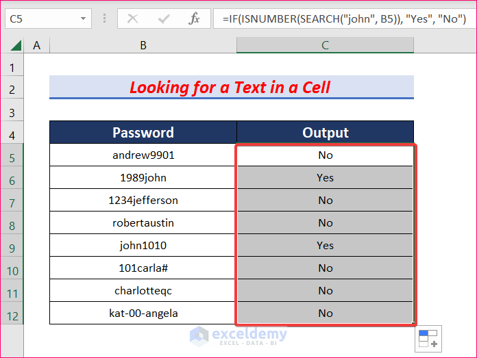 AutoFill Formula to Look for a Text in a Cell