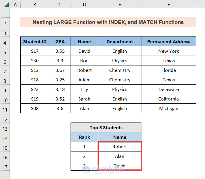 Nesting LARGE, INDEX and MATCH Functions with Text Data