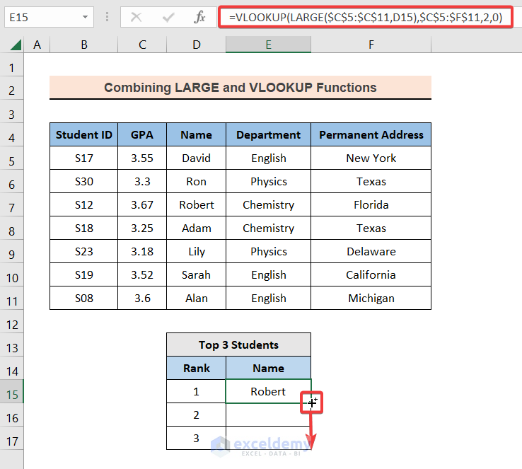 Retrieving the Associated Text Data by Using the Combination of LARGE and VLOOKUP Functions