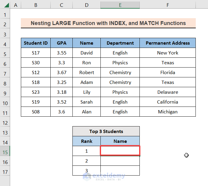 Selecting a Cell to Use LARGE Function with Text Data