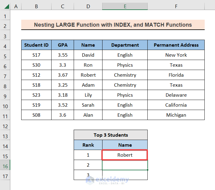 Extracting the Associated Text Data by Nesting LARGE, INDEX and MATCH Functions