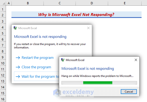 Excel not responding message boxes