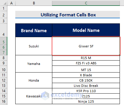 Showing Format Cells box result