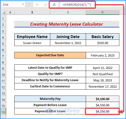 Calculate Payment After Leave