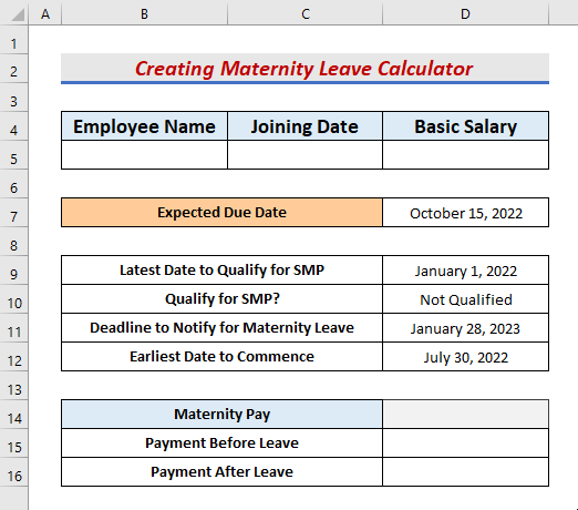 Gif Output to Create maternity leave calculator in Excel