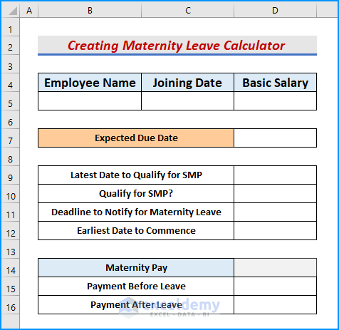 Another Dataset to Create Maternity Leave Calculator in Excel