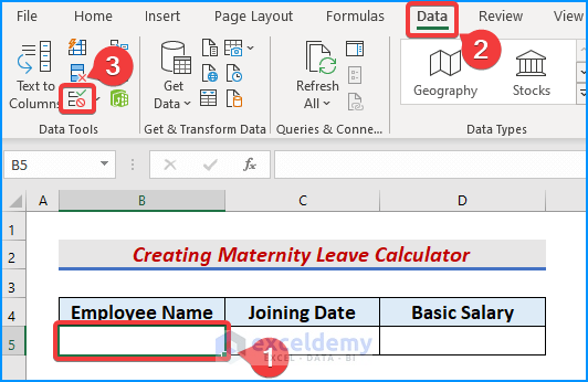 Using Data Validation Feature for maternity leave calculator excel