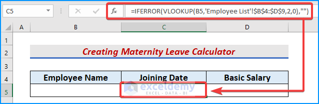 Joining VLOOKUP and IFERROR functions to create maternity leave calculator in Excel