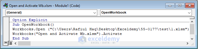 VBA code for activate and open a workbook