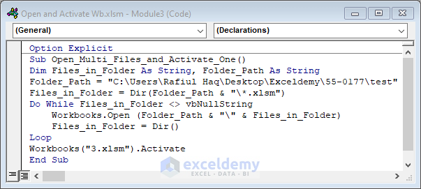 VBA code to open multiple files and activate a single workbook
