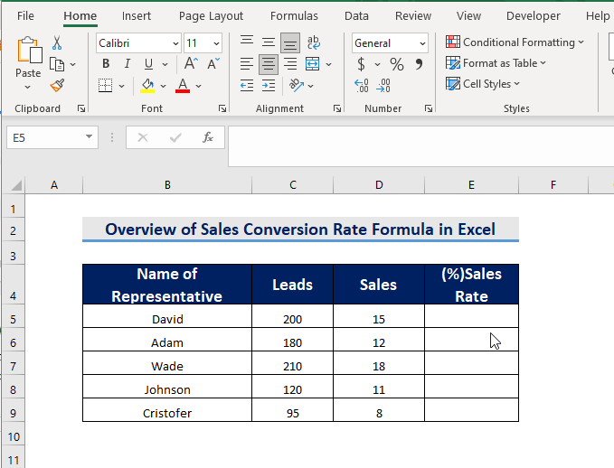 Overview Image of Sales Conversion Rate Formula in Excel