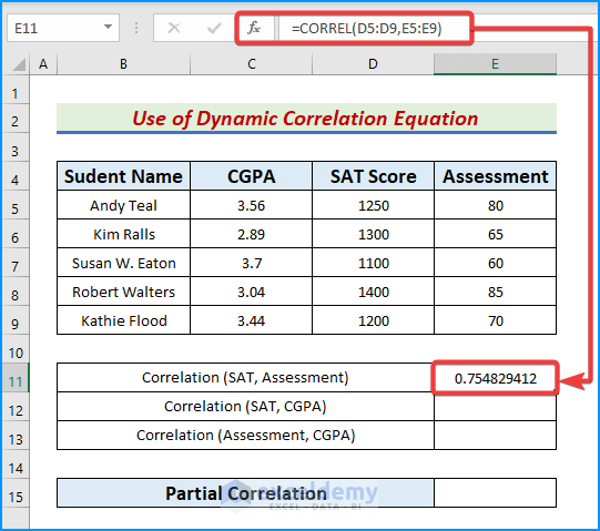 Use Dynamic Correlation Equation to Calculate Partial Correlation in Excel