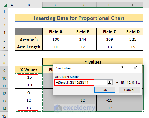 Selecting X Values as Horizontal Axis Labels for Proportional Excel Area Chart