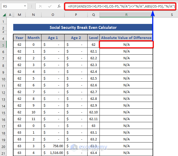 Apply nested IF function in social security calculator