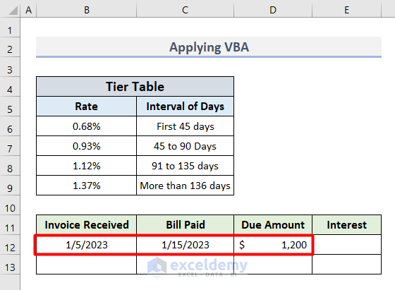 Inserting Values for Calculation of Tiered Interest Rate