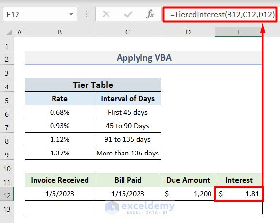 Inserting Code Generated Formula to Calculate Tiered Interest Rate