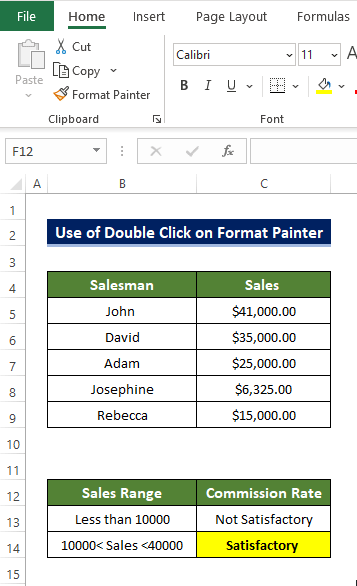 Overview of using the format painter multiple times by double clicking the mouse