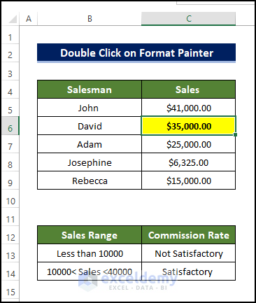 Double Click on Format Painter to Use Format Painter Multiple Times in Excel