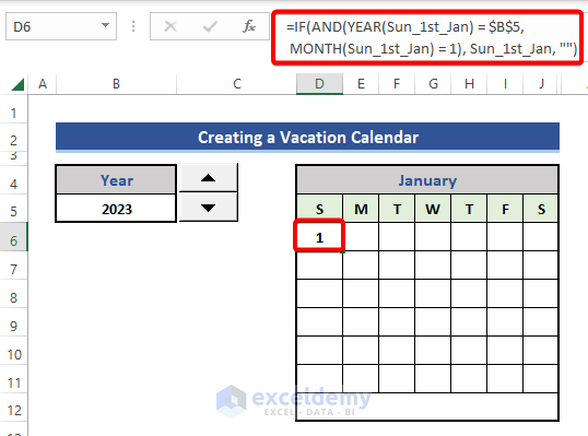 Formula for calculating dates in the calendar of 1st January