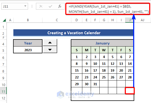 Formula to calculate dates in the calendar for the last day of January