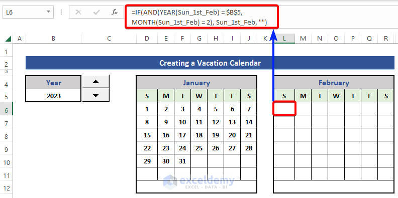 Formula for calculating dates in the calendar of 1st February