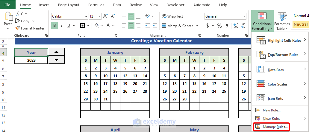 Manage Rules of conditional formatting