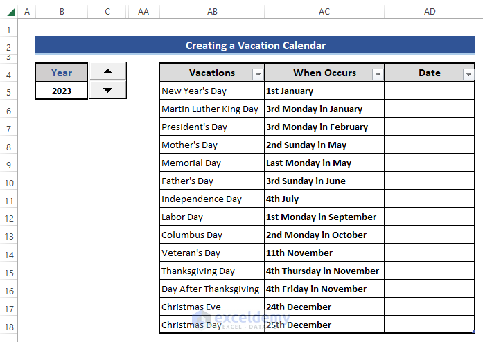 Copy and paste vacation days in the working dataset