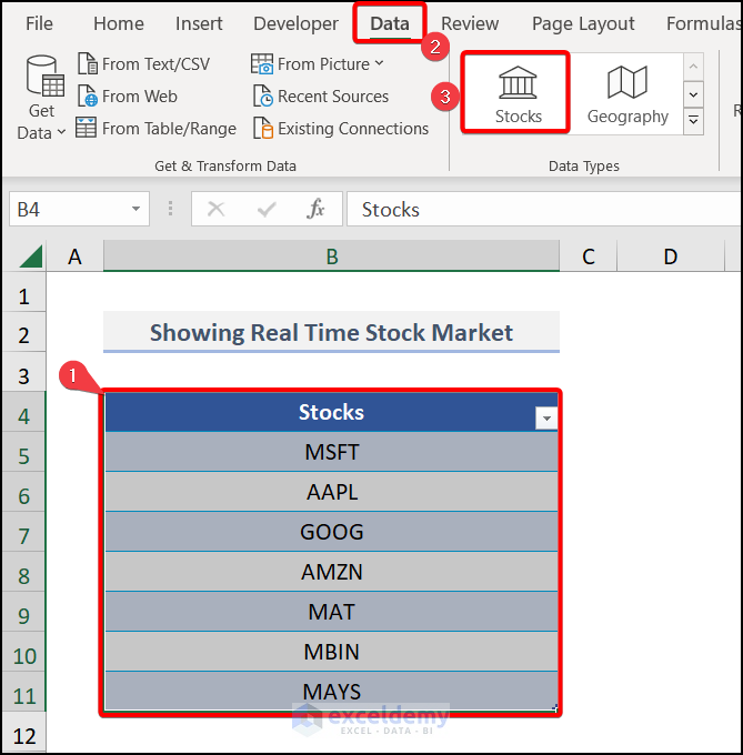 Using Stocks for artificial intelligence in Excel