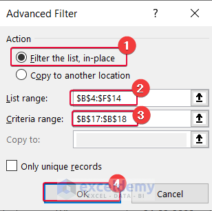 partially matching text value to show the use of auto filter and advanced filter in excel