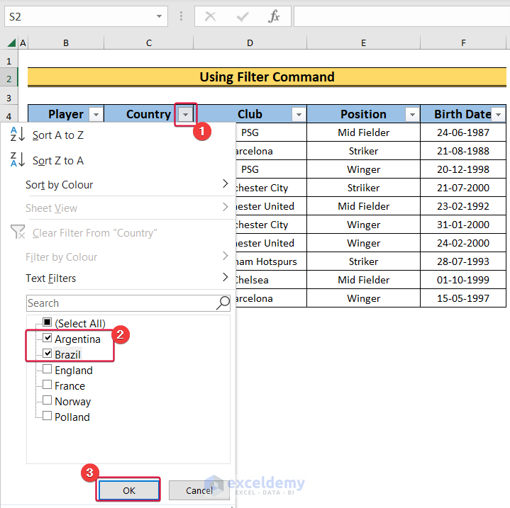 using filter command to show the use of auto filter and advanced filter in excel