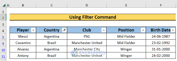 using filter command to show the use of auto filter and advanced filter in excel