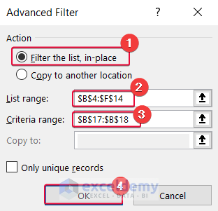 ensuring exact match of text value to show the use of auto filter and advanced filter in excel
