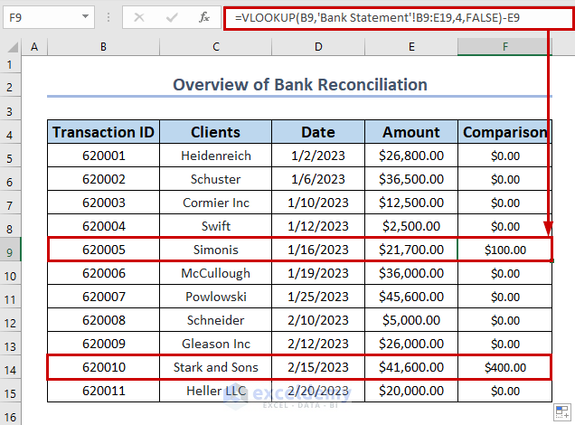 Overview of bank reconciliation with the VLOOKUP function