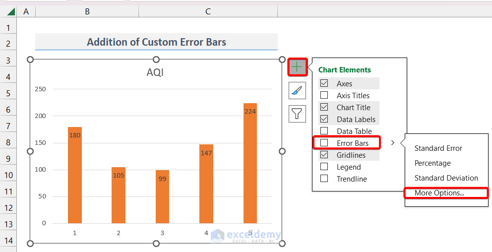 Choosing Custom Error Bar for Bar Chart in Excel