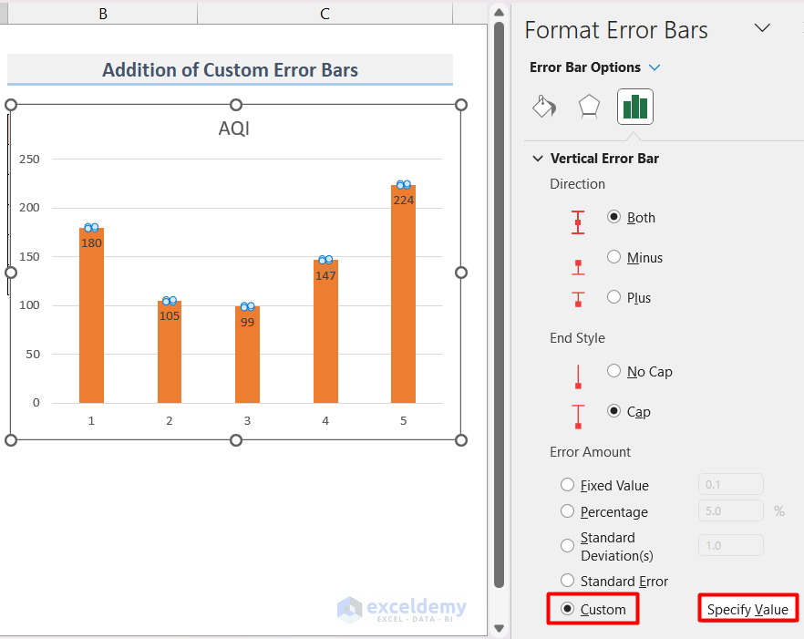 Changing Error Amount in Percentage Error Bar in Format Error Bar