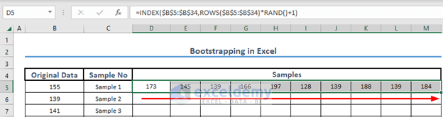 Mean bootstrapping in excel