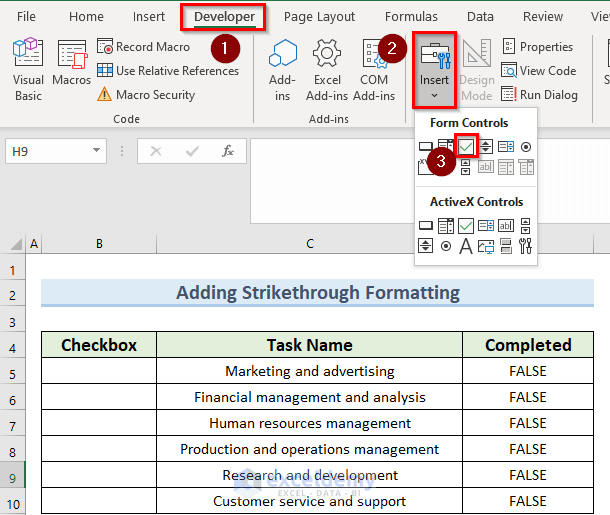 inserting checkbox to apply conditional formatting using a checkbox in Excel