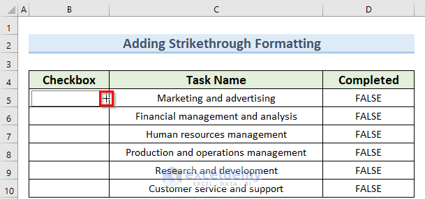 adding checkbox to apply conditional formatting using a checkbox in Excel