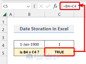 Stored Serial Number of 1 January 1900 in Excel