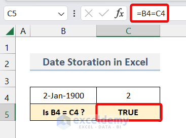 Stored Serial Number of 2 January 1900 in Excel