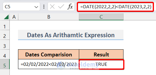 Use of DATE function to compare dates in Excel