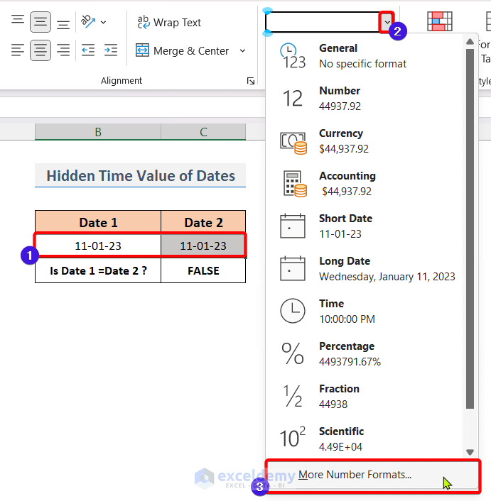 Chnaging Formatting of Cells (compare dates in excel not working)