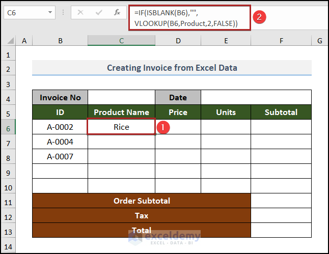 Insert Formula to Get Product Name and Price