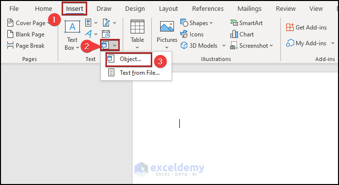 using Insert tab in word to create invoice from excel data