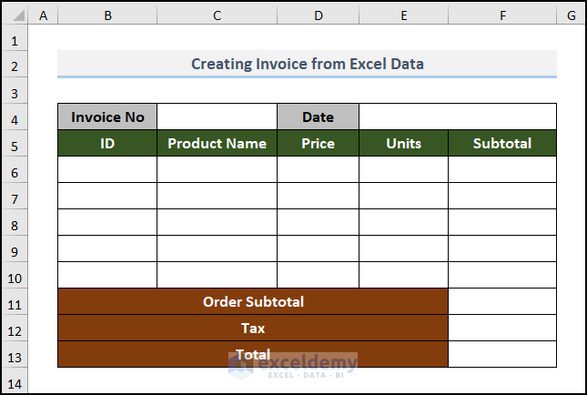 Create Basic Outline of Invoice in Excel